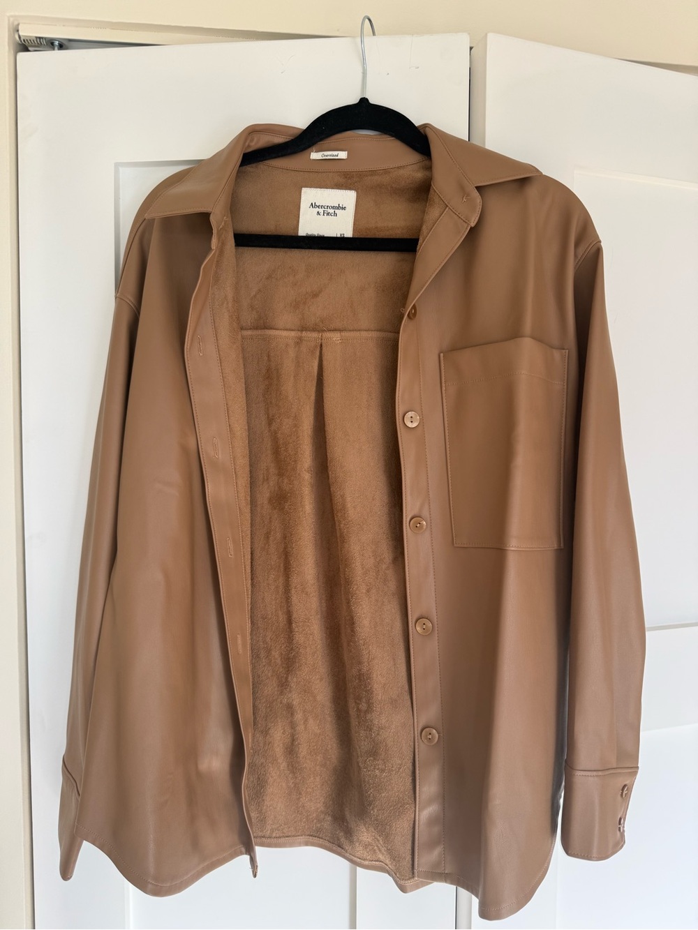 Abercrombie & Fitch Faux Leather Shacket in Camel Brown